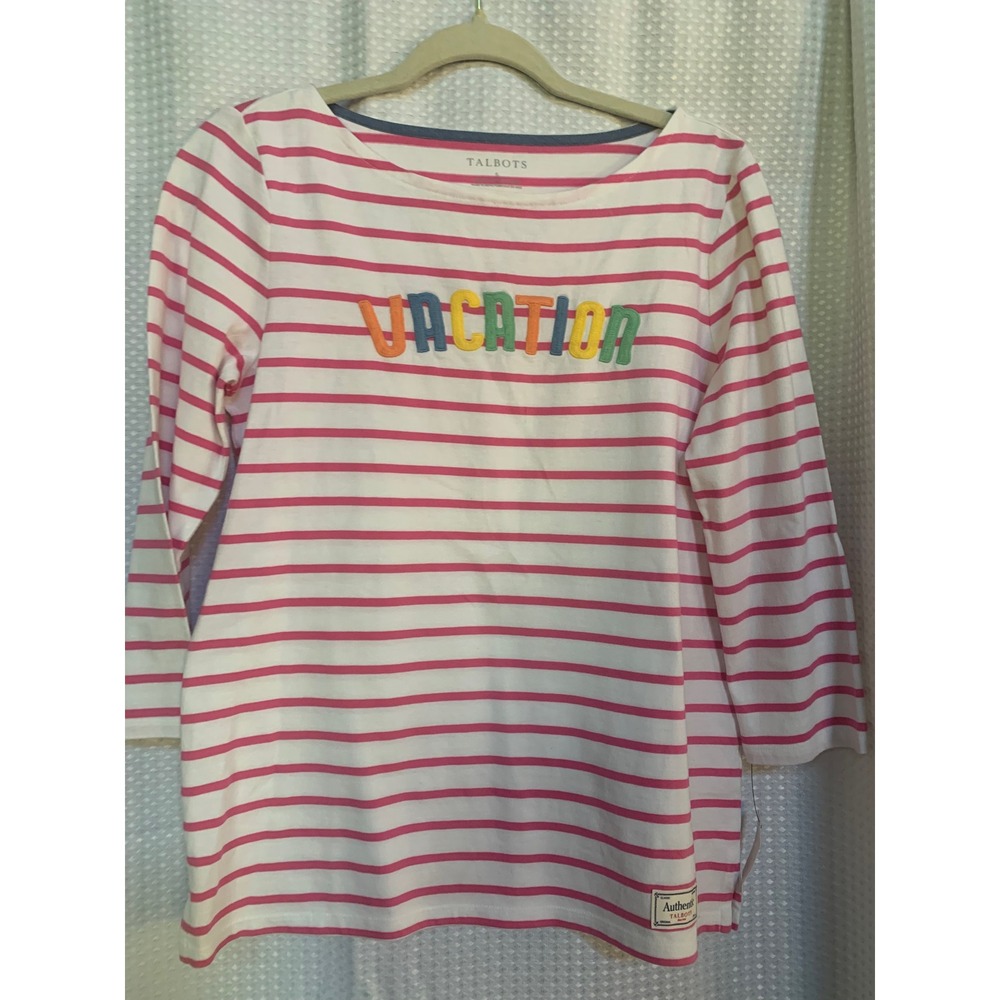 Talbots small white pink vacation top